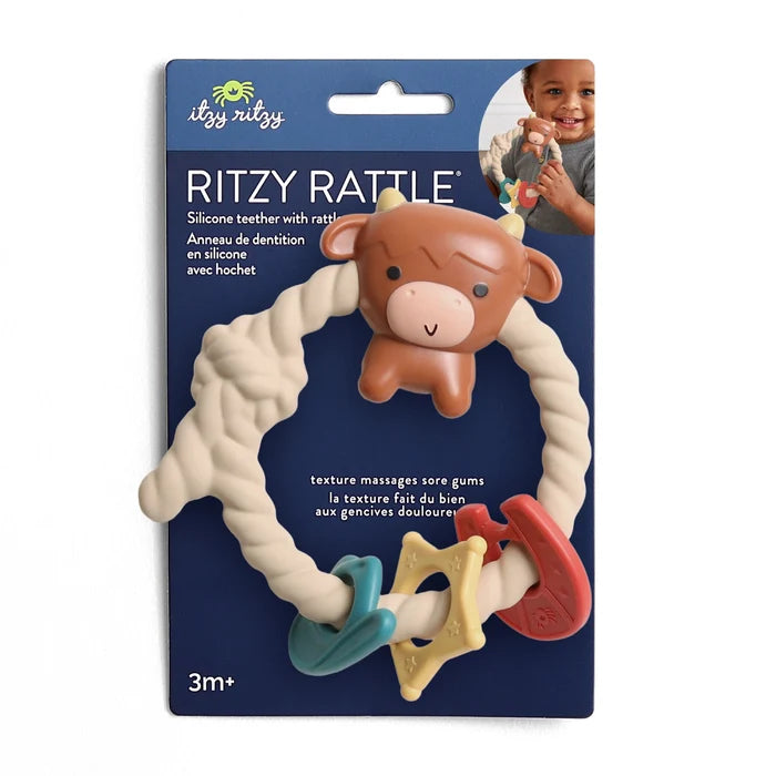 Itzy Ritzy Ritzy Rattle Silicone Teether - Highland Cow