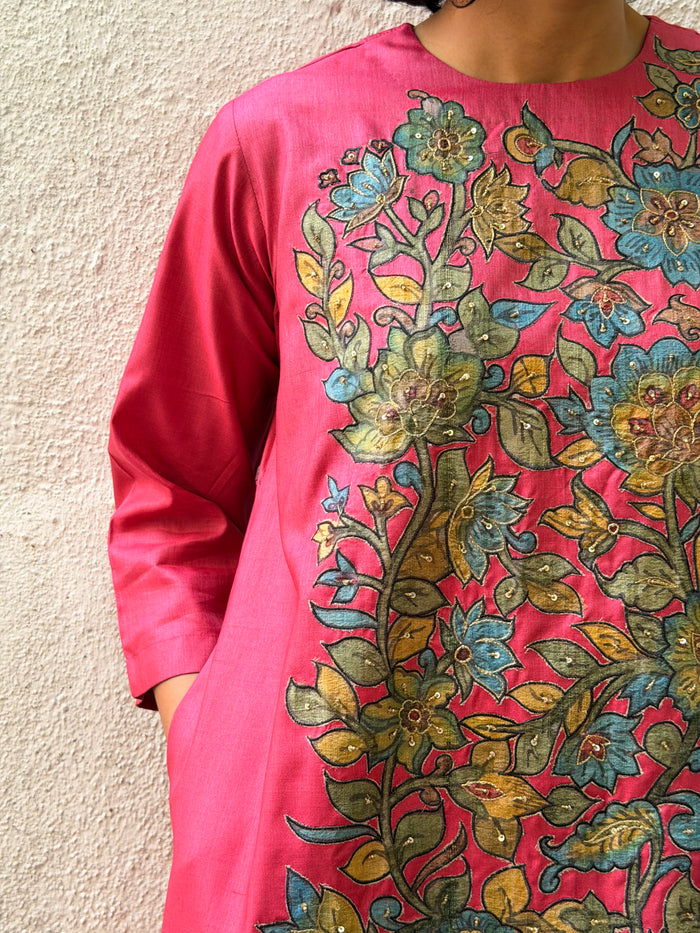 Kalamkari Applique Silk Kurta Set