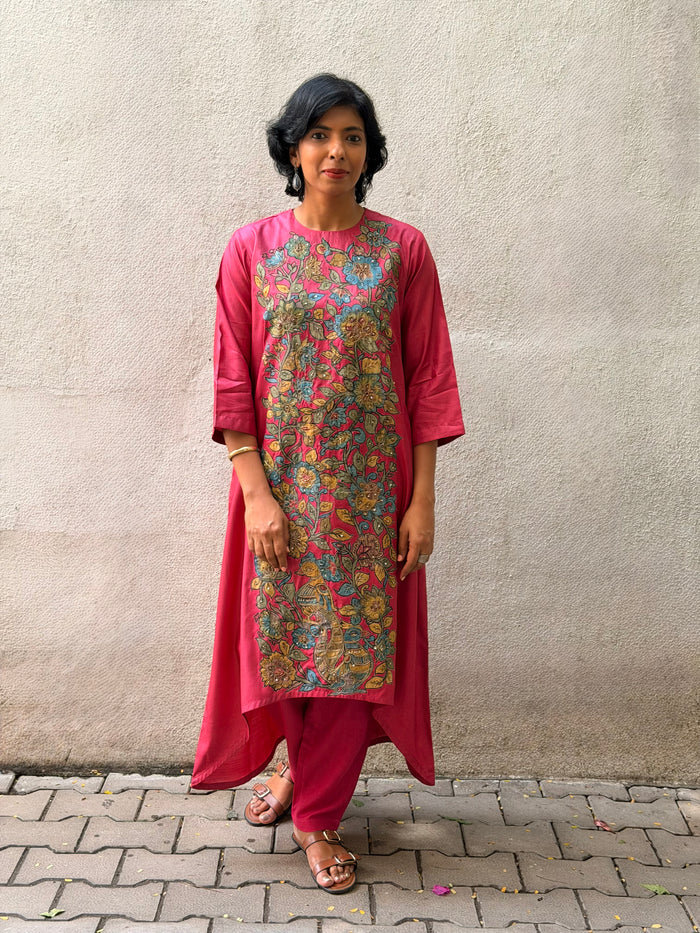 Kalamkari Applique Silk Kurta Set