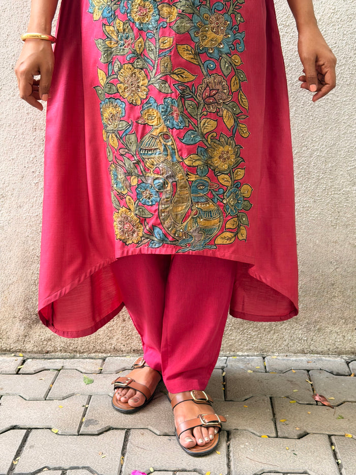Kalamkari Applique Silk Kurta Set