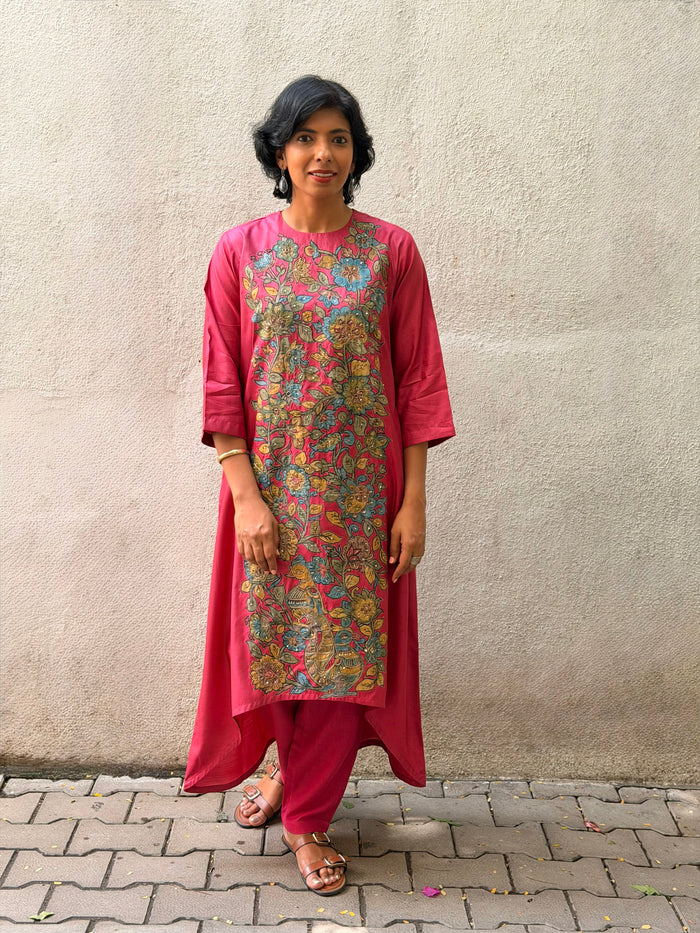 Kalamkari Applique Silk Kurta Set