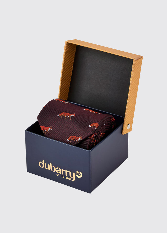 Kavanagh 100% silk fox motif tie - Merlot
