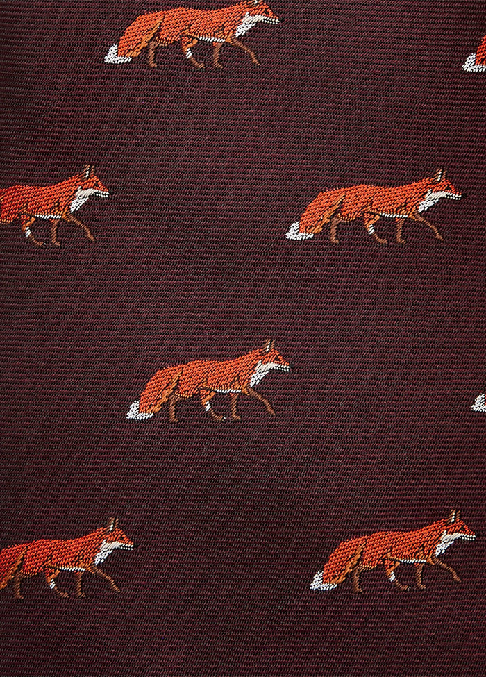 Kavanagh 100% silk fox motif tie - Merlot