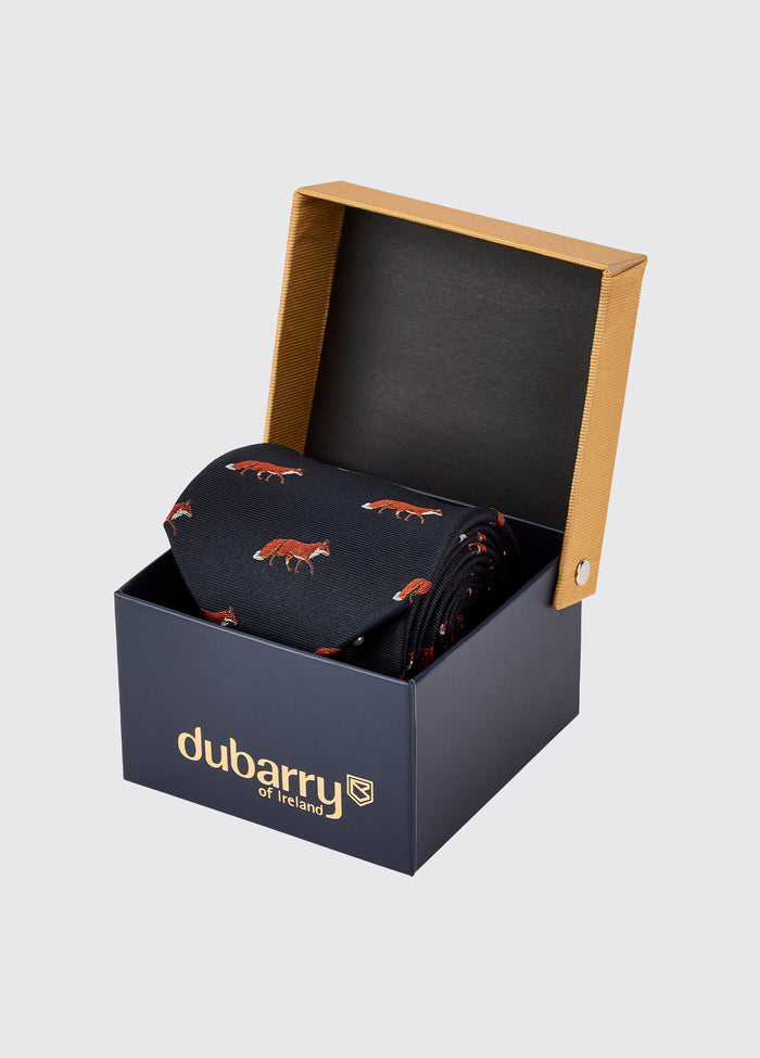 Kavanagh 100% silk fox motif tie - Navy
