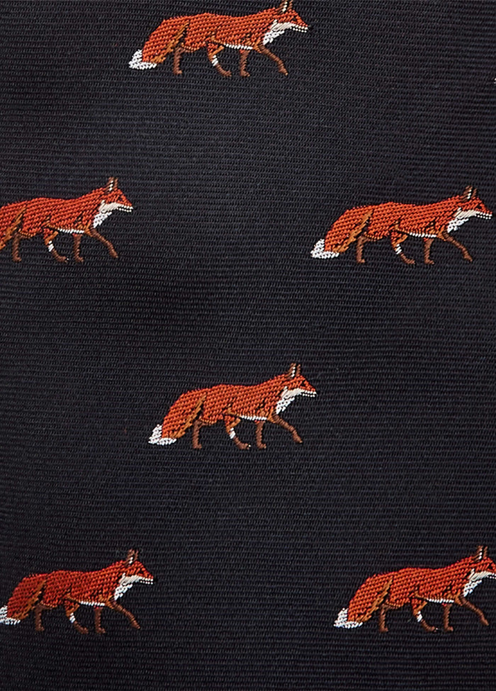 Kavanagh 100% silk fox motif tie - Navy