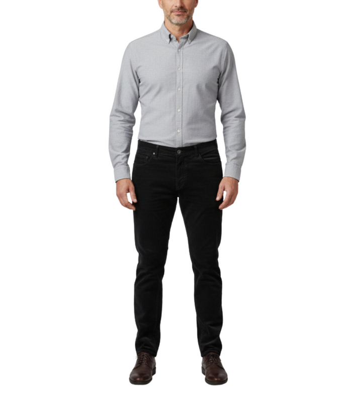 Label E Black Regular Fit Cotton Stretch Five-pocket Corduroy Pants - The Suit Depot
