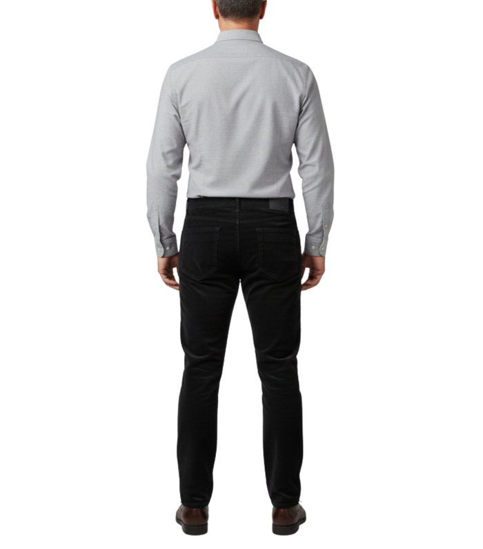 Label E Black Regular Fit Cotton Stretch Five-pocket Corduroy Pants - The Suit Depot