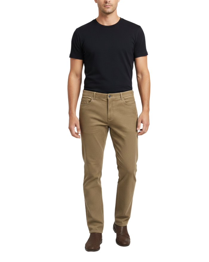 Label E Brown Regular Fit Cotton Stretch Five-Pocket Corduroy Pants