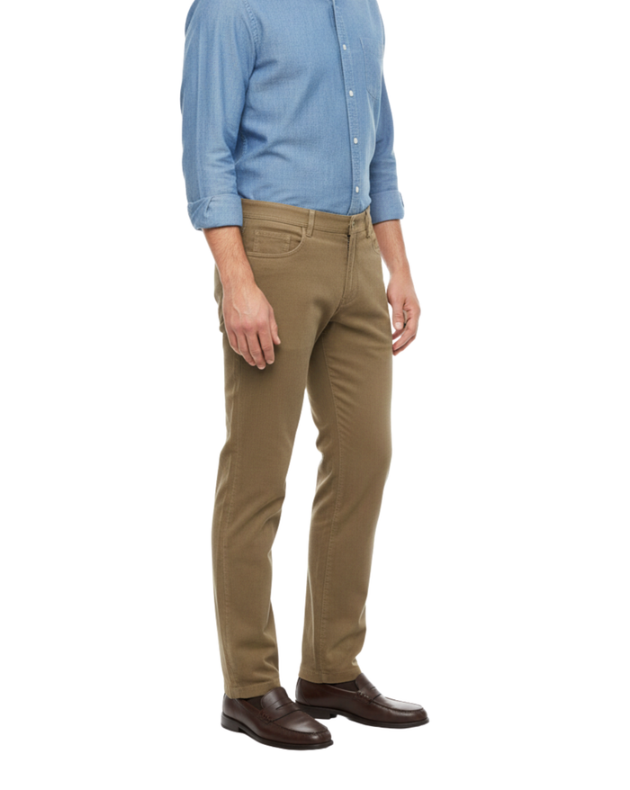 Label E Brown Regular Fit Cotton Stretch Five-Pocket Corduroy Pants