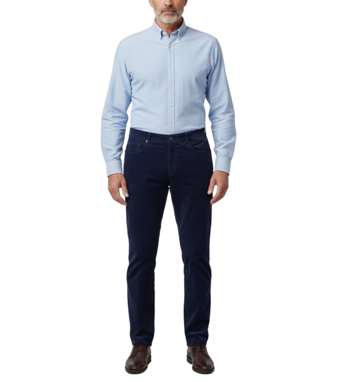 Label E Navy Blue Regular Fit Cotton Stretch Five-pocket Corduroy Pants