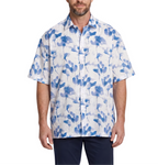 Lavane Mens White & Blue Floral Spread Collar Short Sleeve Button-Up Shirt