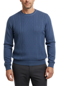 Lavane N.Y. Heather Blue Textured Diamond Knit Crewneck Pullover Sweater