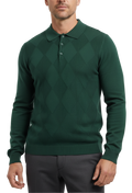 Lavane N.Y. Mens Hunter Green Diamond Knit Polo Sweater Shirt - The Suit Depot