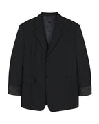 Leather Reveal Sleeve Wool Blazer_Black