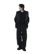 Leather Reveal Sleeve Wool Blazer_Black