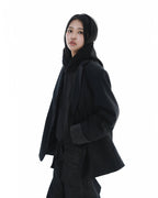 Leather Reveal Sleeve Wool Blazer_Black