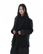 Leather Reveal Sleeve Wool Blazer_Black