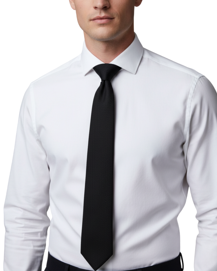 Letteriello Black Woven Grenadine Silk Neck Tie - The Suit Depot