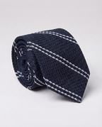 Letteriello Dark Blue & White Diagonal Stripe Woven Grenadine Silk Neck Tie