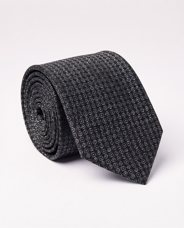 Letteriello Jacquard Weave Black Italian Silk Neck Tie