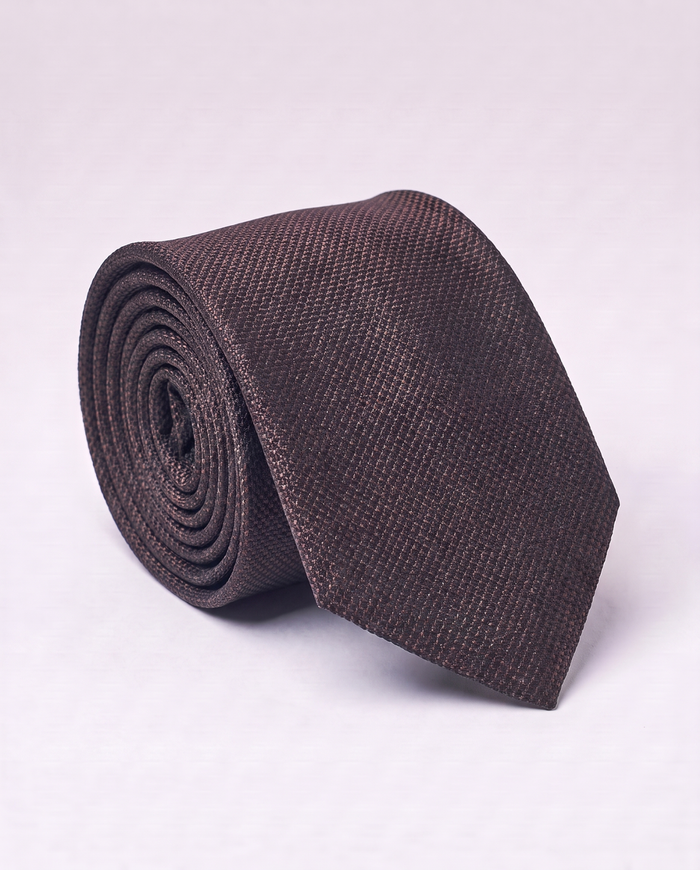 Letteriello Mahogany Brown Micro Check Italian Silk Neck Tie