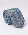 Letteriello Navy Blue & Green Paisley Italian Silk Neck Tie