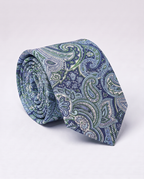 Letteriello Navy Blue & Green Paisley Italian Silk Neck Tie