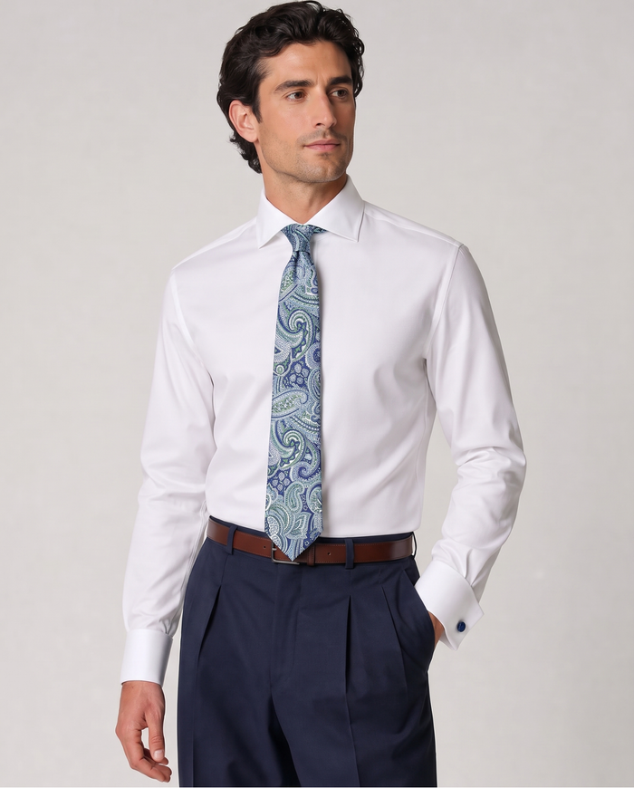 Letteriello Navy Blue & Green Paisley Italian Silk Neck Tie