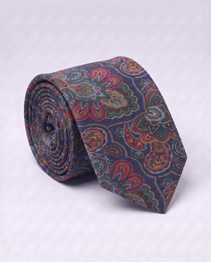Letteriello Navy Blue with Multicolor Paisley Pattern Italian Silk Neck Tie