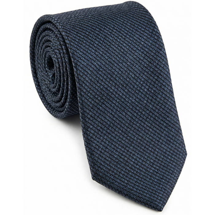 Letteriello Navy Blue Woven Grenadine Silk Neck Tie - The Suit Depot