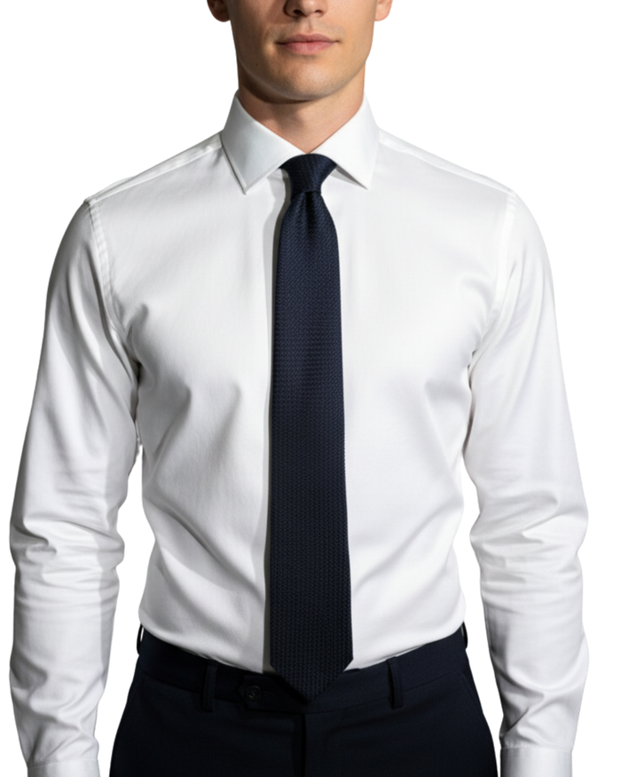 Letteriello Navy Blue Woven Grenadine Silk Neck Tie - The Suit Depot