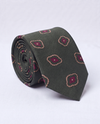 Letteriello Olive Green with Burgundy Medallions Italian Silk Neck Tie