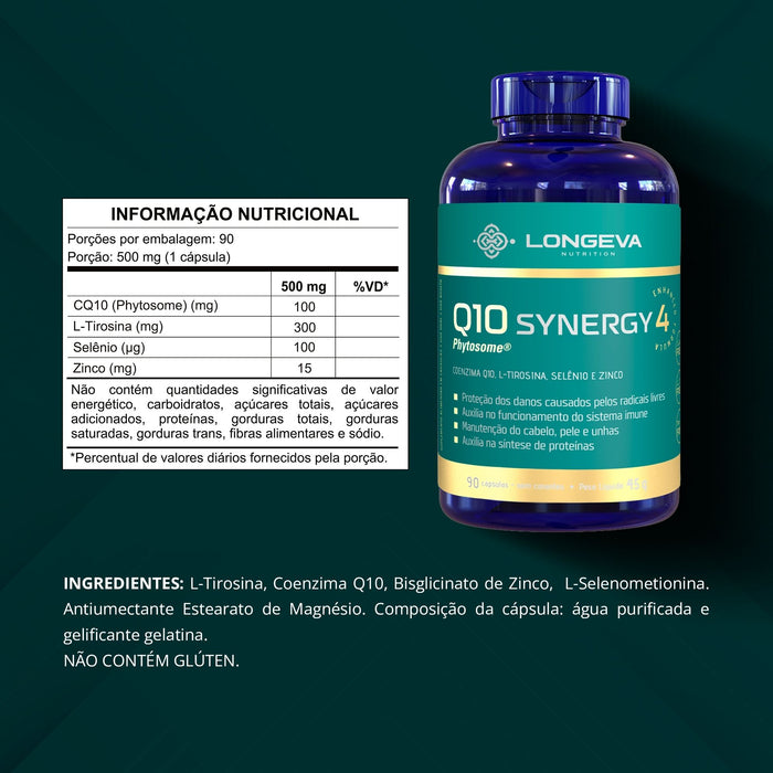 LONGEVA | Coenzima Q10 Synergy Phytosome - Tireóide e Energia (90 Cápsulas) - Rende 3 meses de uso