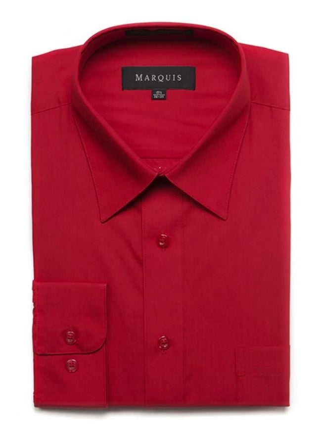 Marquis Mens Slim Fit Solid Red Cotton Blend Dress Shirt - The Suit Depot