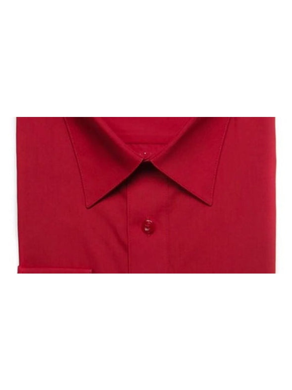 Marquis Mens Slim Fit Solid Red Cotton Blend Dress Shirt - The Suit Depot