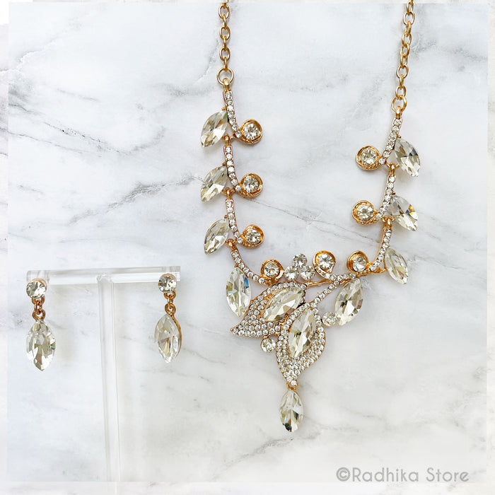 Marquise Flower - Rhinestone Deity Necklace - And Earring Set