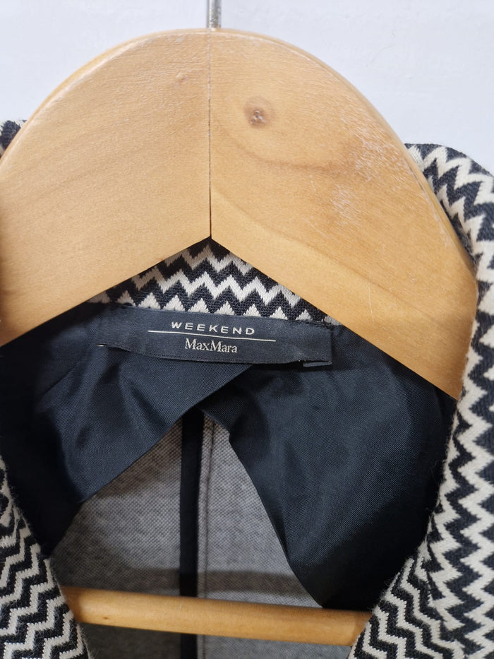 Max Mara Black White Blazer UK 8 EU 36 Jacket Buttoned Geo Zig-Zag