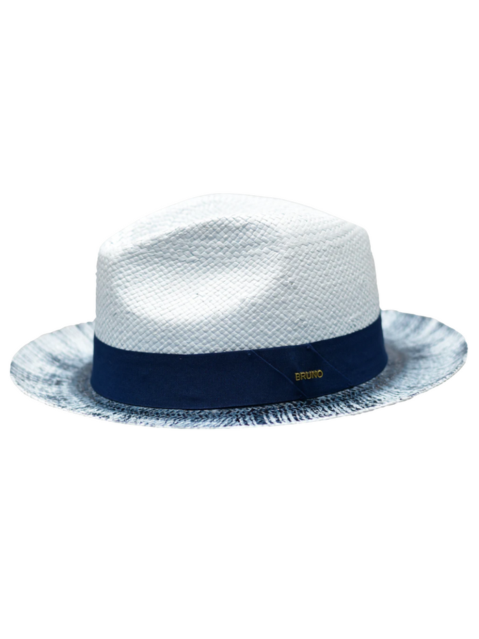 Men's Castro Collection Light Blue/Navy Blue Straw Fedora Hat