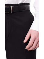 Mens Classic Fit Solid Black Flat Front Wool Prehemmed Dress Pants