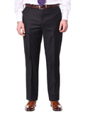 Mens Classic Fit Solid Charcoal Gray Flat Front Wool Prehemmed Dress Pants