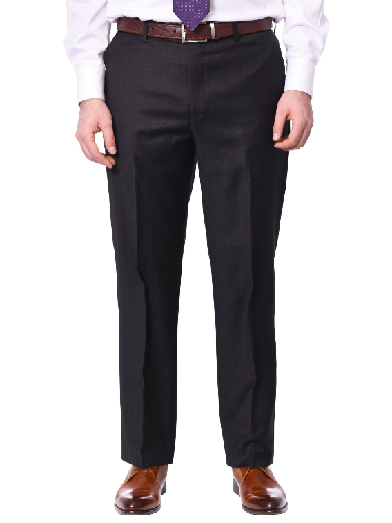 Mens Classic Fit Solid Charcoal Gray Flat Front Wool Prehemmed Dress Pants