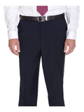 Mens Classic Fit Solid Navy Flat Front Wool Prehemmed Dress Pants