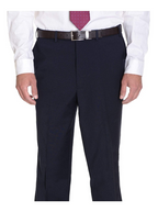 Mens Classic Fit Solid Navy Flat Front Wool Prehemmed Dress Pants