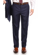 Mens Classic Fit Solid Navy Flat Front Wool Prehemmed Dress Pants