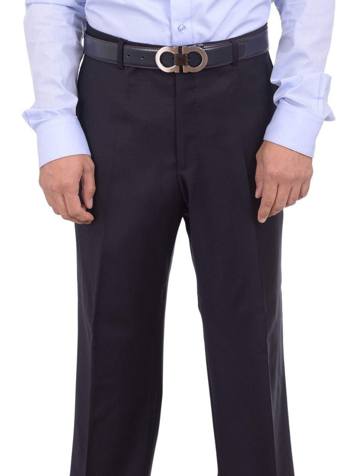 Mens Napoli Extra Slim Fit Solid Navy Blue Super 150s Wool Cashmere Dress Pants
