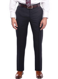Mens Slim Fit Solid Navy Flat Front Wool Prehemmed Dress Pants