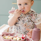 The Mini Mat in Blush Pink + Bapron in Delilah Floral Flutter / Unique Baby Shower Gift Idea #color_blush-delilah-floral-flutter