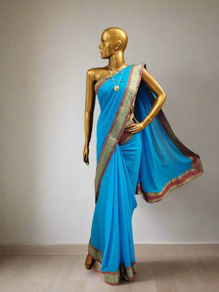 Mishrita Rudraksham Border Chiffon Saree - Blue