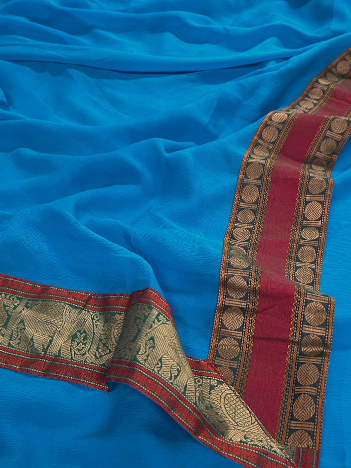 Mishrita Rudraksham Border Chiffon Saree - Blue