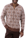 Montique Geometric Diamond Brown Beige Regular Fit Full Zip Cotton Knit Sweater